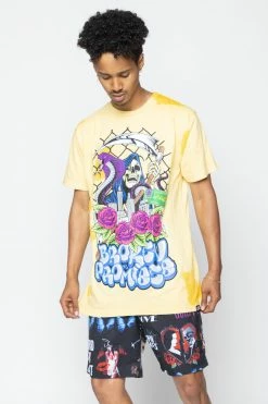 BROKEN PROMISES Concrete Jungle Tie Dye Tee Yellow Shirts