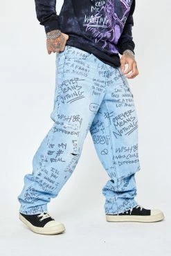 BROKEN PROMISES Bottoms Triple Text Denim