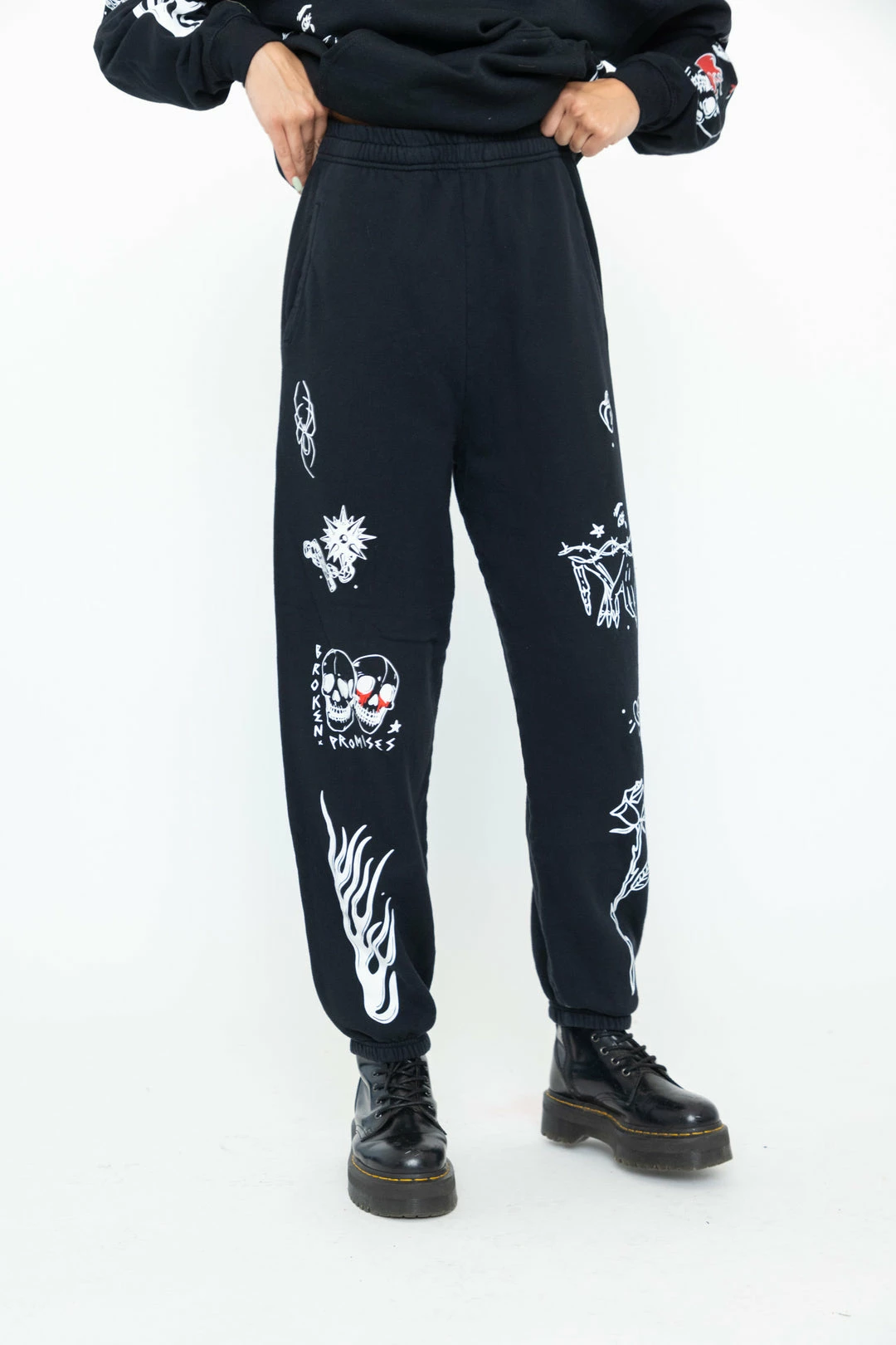 BROKEN PROMISES Bottoms Crash And Burn Sweatpants Black 4 BROKEN PROMISES Bottoms Crash And Burn Sweatpants Black