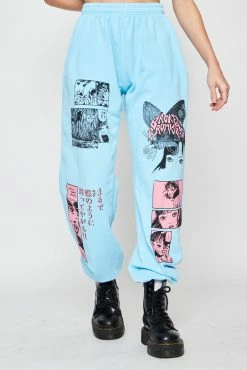 CASH Junji Ito Butterflies Sweatpants Light Blue Bottoms