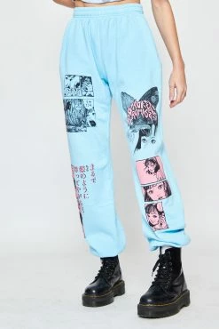 CASH Junji Ito Butterflies Sweatpants Light Blue Bottoms