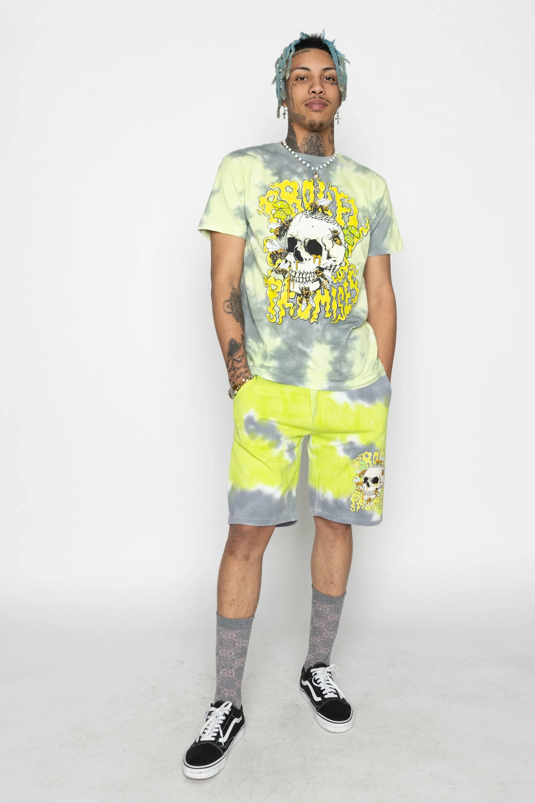 BROKEN PROMISES Beehive Shorts Tie Dye Green 4 BROKEN PROMISES Beehive Shorts Tie Dye Green