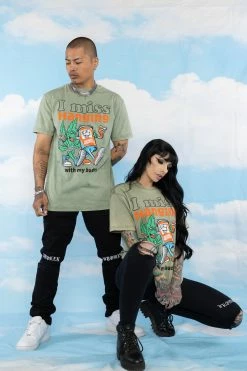 BROKEN PROMISES With My Buds Mineral Wash Olive Tee - BPxYH