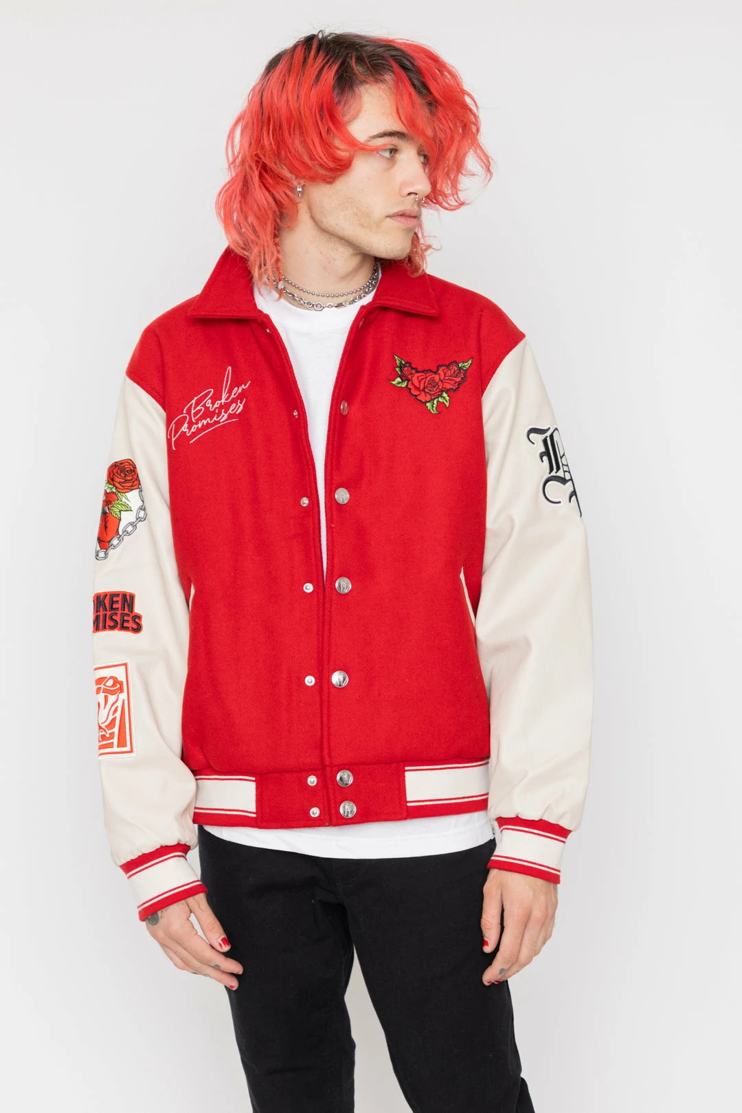 BROKEN PROMISES Graveyard Varsity Jacket Red Outerwear 5 BROKEN PROMISES Graveyard Varsity Jacket Red Outerwear