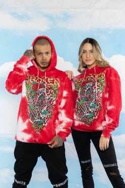 BROKEN PROMISES Up In Smoke Crystal Wash Strawberry Hoodie - BPxYH