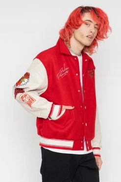 BROKEN PROMISES Graveyard Varsity Jacket Red Outerwear 16 BROKEN PROMISES Graveyard Varsity Jacket Red Outerwear