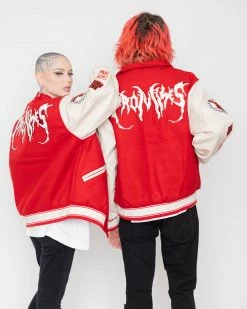 BROKEN PROMISES Graveyard Varsity Jacket Red Outerwear 18 BROKEN PROMISES Graveyard Varsity Jacket Red Outerwear