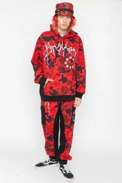 BROKEN PROMISES Demon Camo Hoodie - Red Hoodies