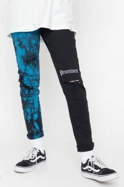 BROKEN PROMISES Womens' Slogan Split Dye Denim Blk/Blue Bottoms