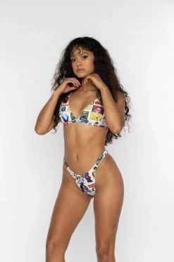 BROKEN PROMISES Commotion Print Bikini Top White Swim