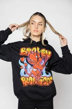 BROKEN PROMISES Airbrush Hoodie Black - BP X Hot Stuff Hoodies