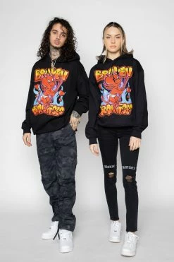 BROKEN PROMISES Airbrush Hoodie Black - BP X Hot Stuff Hoodies