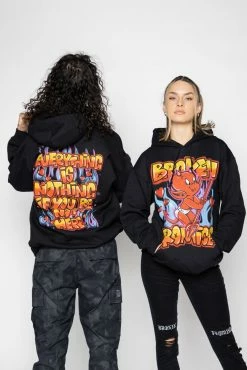 BROKEN PROMISES Airbrush Hoodie Black - BP X Hot Stuff Hoodies