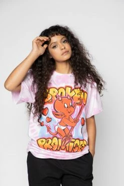 BROKEN PROMISES Airbrush Tie Dye Tee Pink - BP X Hot Stuff