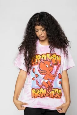 BROKEN PROMISES Airbrush Tie Dye Tee Pink - BP X Hot Stuff