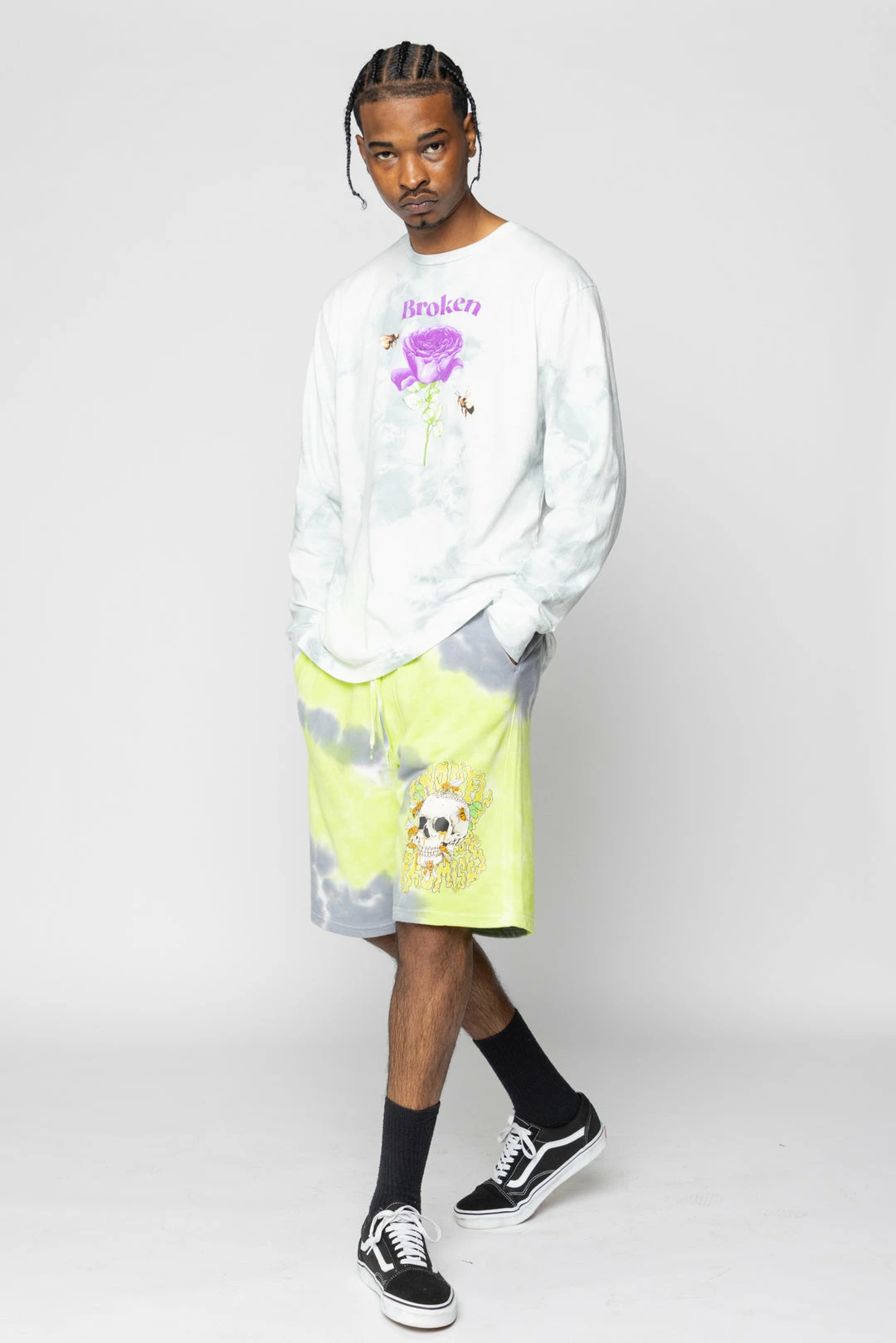 BROKEN PROMISES Beehive Shorts Tie Dye Green 10 BROKEN PROMISES Beehive Shorts Tie Dye Green