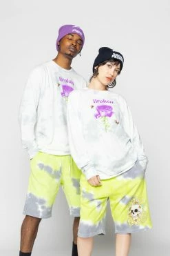 BROKEN PROMISES Beehive Shorts Tie Dye Green 31 BROKEN PROMISES Beehive Shorts Tie Dye Green