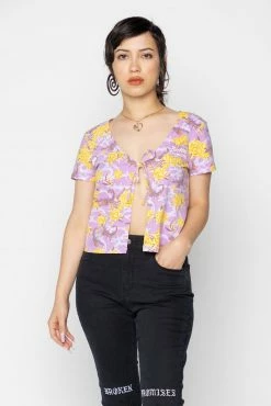 BROKEN PROMISES Womens Scorpion Vines Tie Front Top Purple