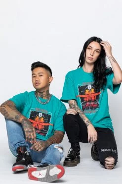 BROKEN PROMISES Micro Chip Tee Teal Shirts