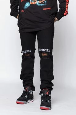 BROKEN PROMISES Stitch & Rip Denim - BLACK