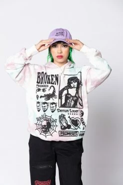 BROKEN PROMISES Demon Lover Hoodie White Tie Dye