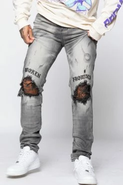 CASH Stitch And Rip Denim - Smoke Grey Bottoms