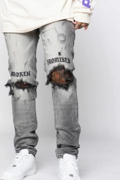 CASH Stitch And Rip Denim - Smoke Grey Bottoms