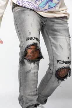 CASH Stitch And Rip Denim - Smoke Grey Bottoms