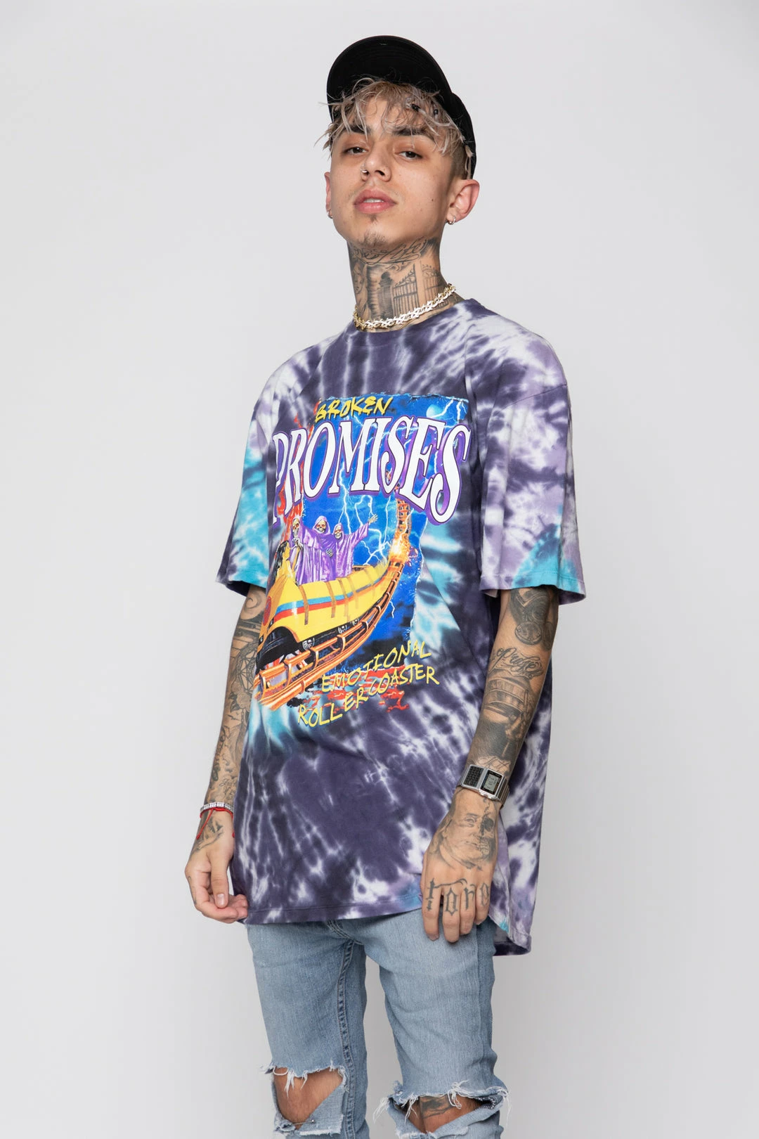 BROKEN PROMISES Up's And Down's Tie Dye Tee Purple 4 BROKEN PROMISES Up's And Down's Tie Dye Tee Purple