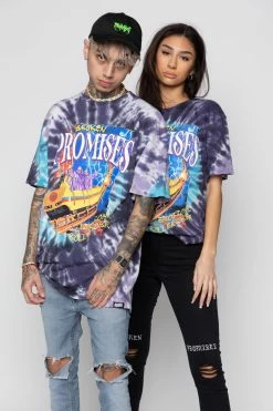 BROKEN PROMISES Up's And Down's Tie Dye Tee Purple 28 BROKEN PROMISES Up's And Down's Tie Dye Tee Purple