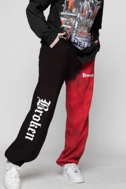 BROKEN PROMISES Split Dye Sweatpant Red/Black Bottoms
