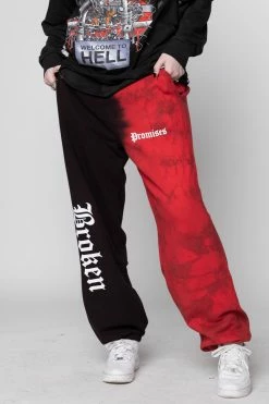 BROKEN PROMISES Split Dye Sweatpant Red/Black Bottoms