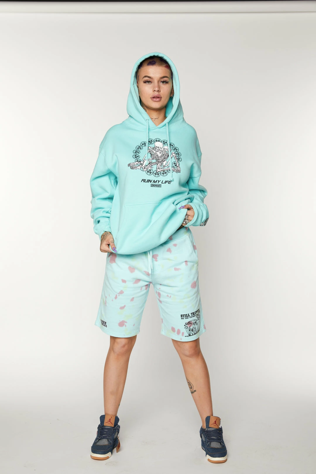 BROKEN PROMISES Delirious Tie Dye Fleece Shorts Bottoms 7 BROKEN PROMISES Delirious Tie Dye Fleece Shorts Bottoms