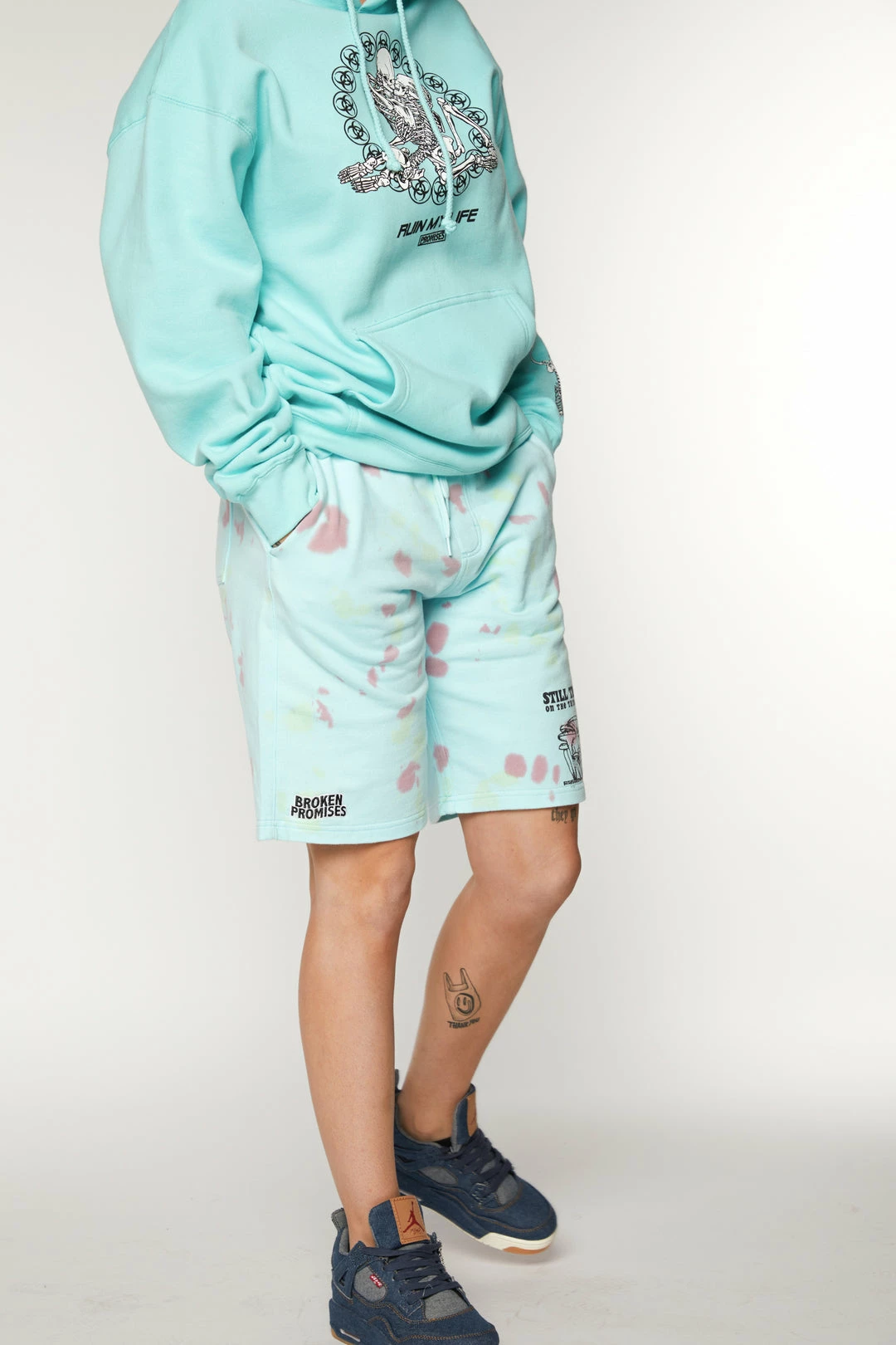 BROKEN PROMISES Delirious Tie Dye Fleece Shorts Bottoms 6 BROKEN PROMISES Delirious Tie Dye Fleece Shorts Bottoms