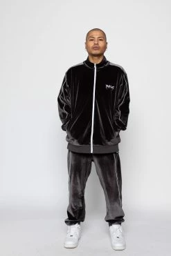 BROKEN PROMISES Sets Graveyard Velour Track Jacket - Charcoal 21 BROKEN PROMISES Sets Graveyard Velour Track Jacket - Charcoal