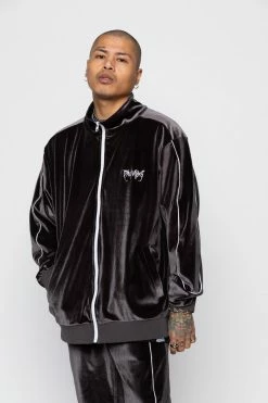 BROKEN PROMISES Sets Graveyard Velour Track Jacket - Charcoal 31 BROKEN PROMISES Sets Graveyard Velour Track Jacket - Charcoal