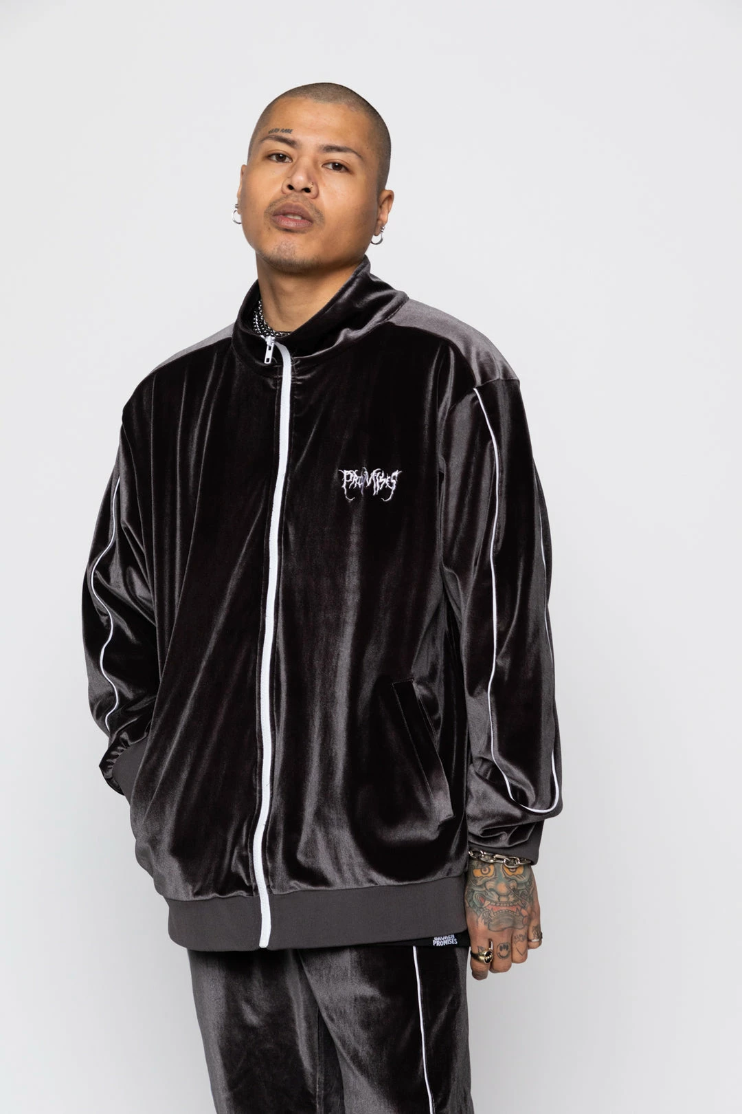 BROKEN PROMISES Sets Graveyard Velour Track Jacket - Charcoal 17 BROKEN PROMISES Sets Graveyard Velour Track Jacket - Charcoal