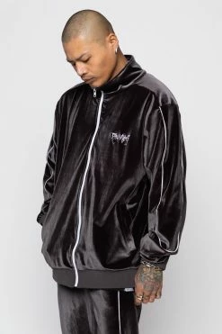 BROKEN PROMISES Sets Graveyard Velour Track Jacket - Charcoal 20 BROKEN PROMISES Sets Graveyard Velour Track Jacket - Charcoal