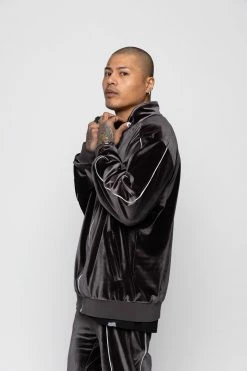 BROKEN PROMISES Sets Graveyard Velour Track Jacket - Charcoal 23 BROKEN PROMISES Sets Graveyard Velour Track Jacket - Charcoal