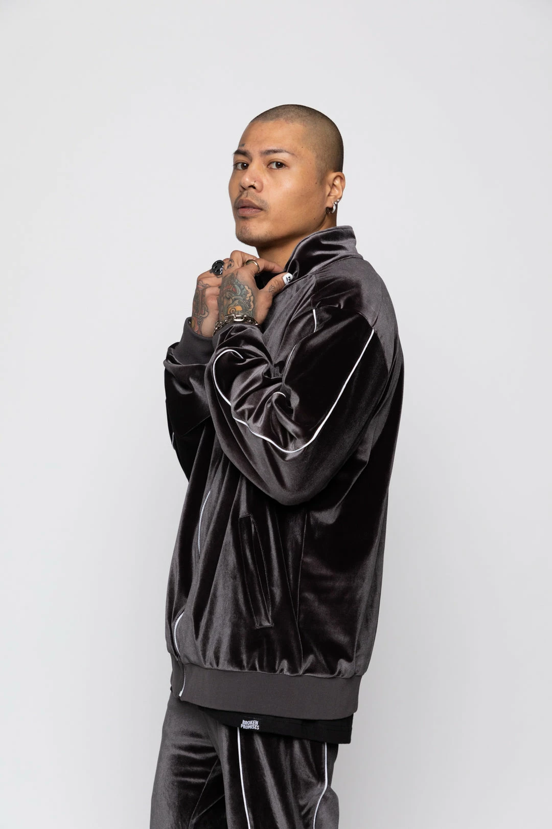BROKEN PROMISES Sets Graveyard Velour Track Jacket - Charcoal 9 BROKEN PROMISES Sets Graveyard Velour Track Jacket - Charcoal