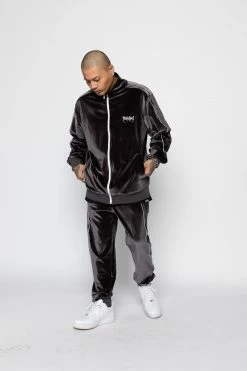 BROKEN PROMISES Sets Graveyard Velour Track Jacket - Charcoal 25 BROKEN PROMISES Sets Graveyard Velour Track Jacket - Charcoal