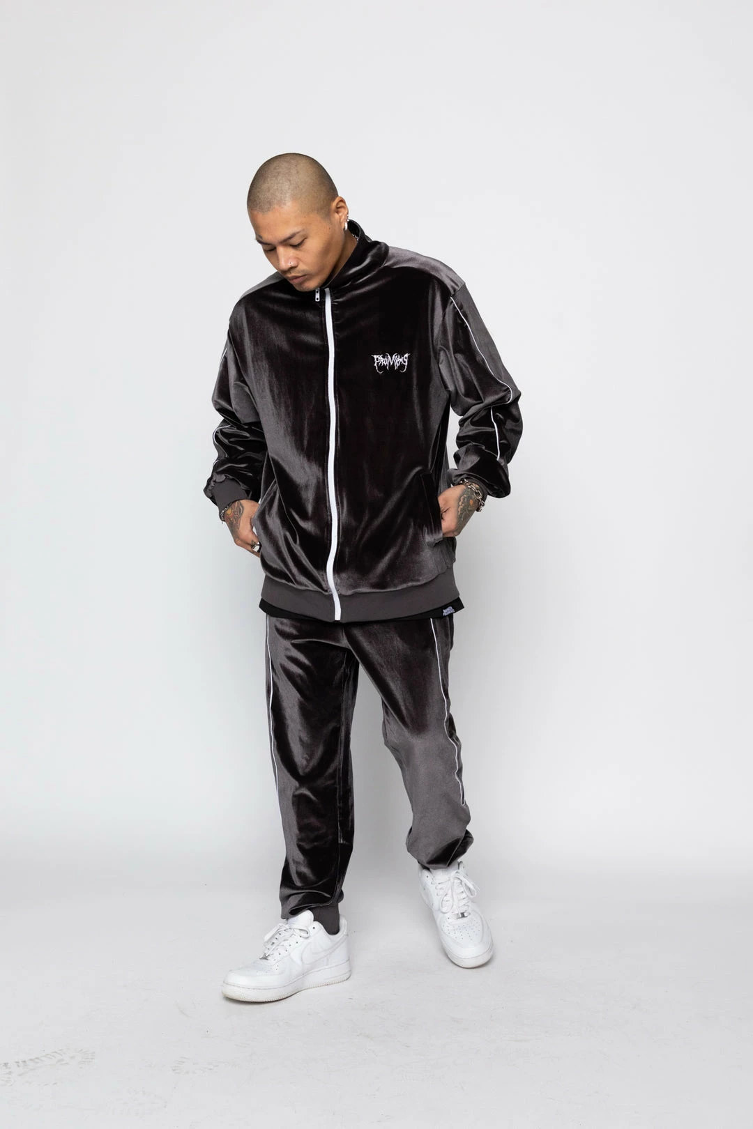 BROKEN PROMISES Sets Graveyard Velour Track Jacket - Charcoal 11 BROKEN PROMISES Sets Graveyard Velour Track Jacket - Charcoal