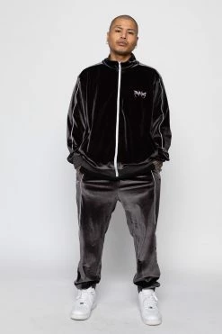 BROKEN PROMISES Sets Graveyard Velour Track Jacket - Charcoal 26 BROKEN PROMISES Sets Graveyard Velour Track Jacket - Charcoal