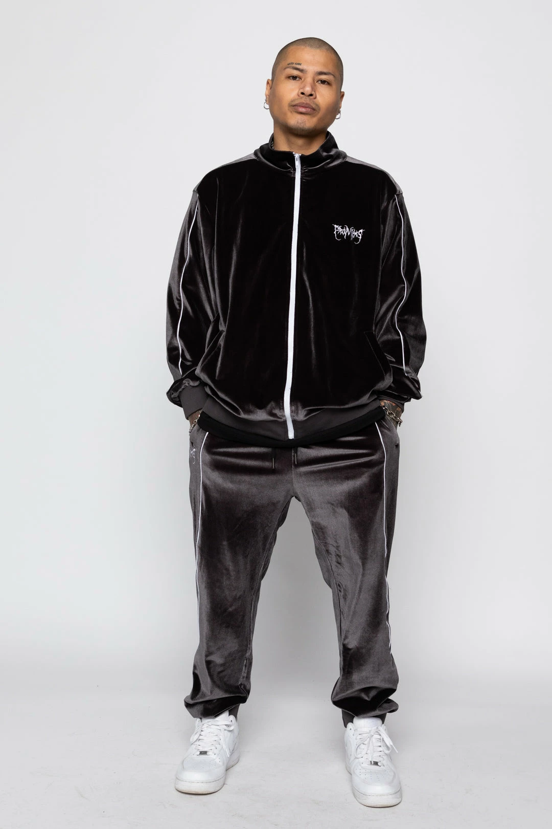 BROKEN PROMISES Sets Graveyard Velour Track Jacket - Charcoal 12 BROKEN PROMISES Sets Graveyard Velour Track Jacket - Charcoal