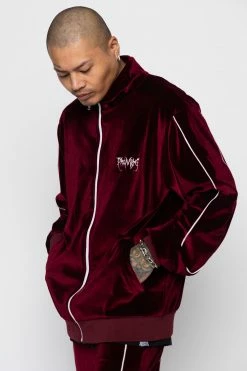 BROKEN PROMISES Sets Graveyard Velour Track Jacket - Maroon