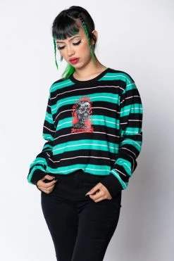 BROKEN PROMISES Automated Stripe L/S Teal
