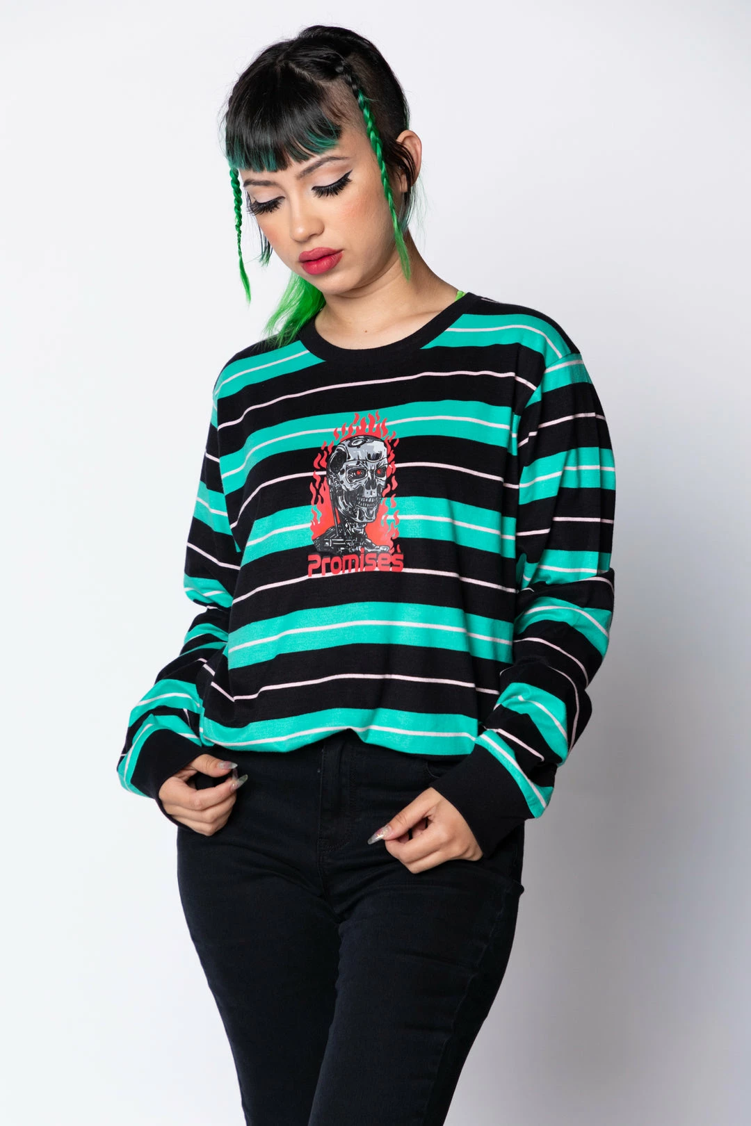 BROKEN PROMISES Automated Stripe L/S Teal 3 BROKEN PROMISES Automated Stripe L/S Teal