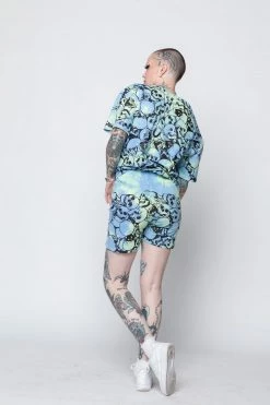 BROKEN PROMISES Catacombs Shorts AOP Blue/Green Bottoms