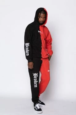 BROKEN PROMISES Split Dye Sweatpant Red/Black Bottoms
