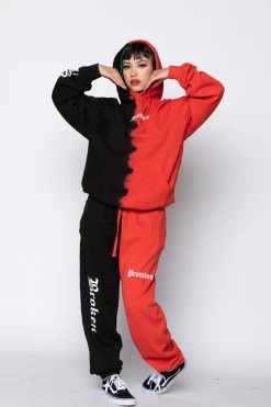 BROKEN PROMISES Split Dye Sweatpant Red/Black Bottoms